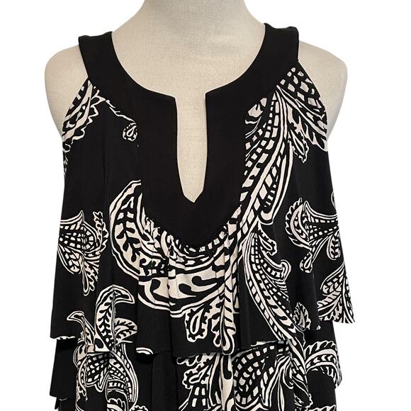 WHBM Tiered Flapper Dress Womens XL Black Paisley Sleeveless Flouncy Career - Picture 3 of 10